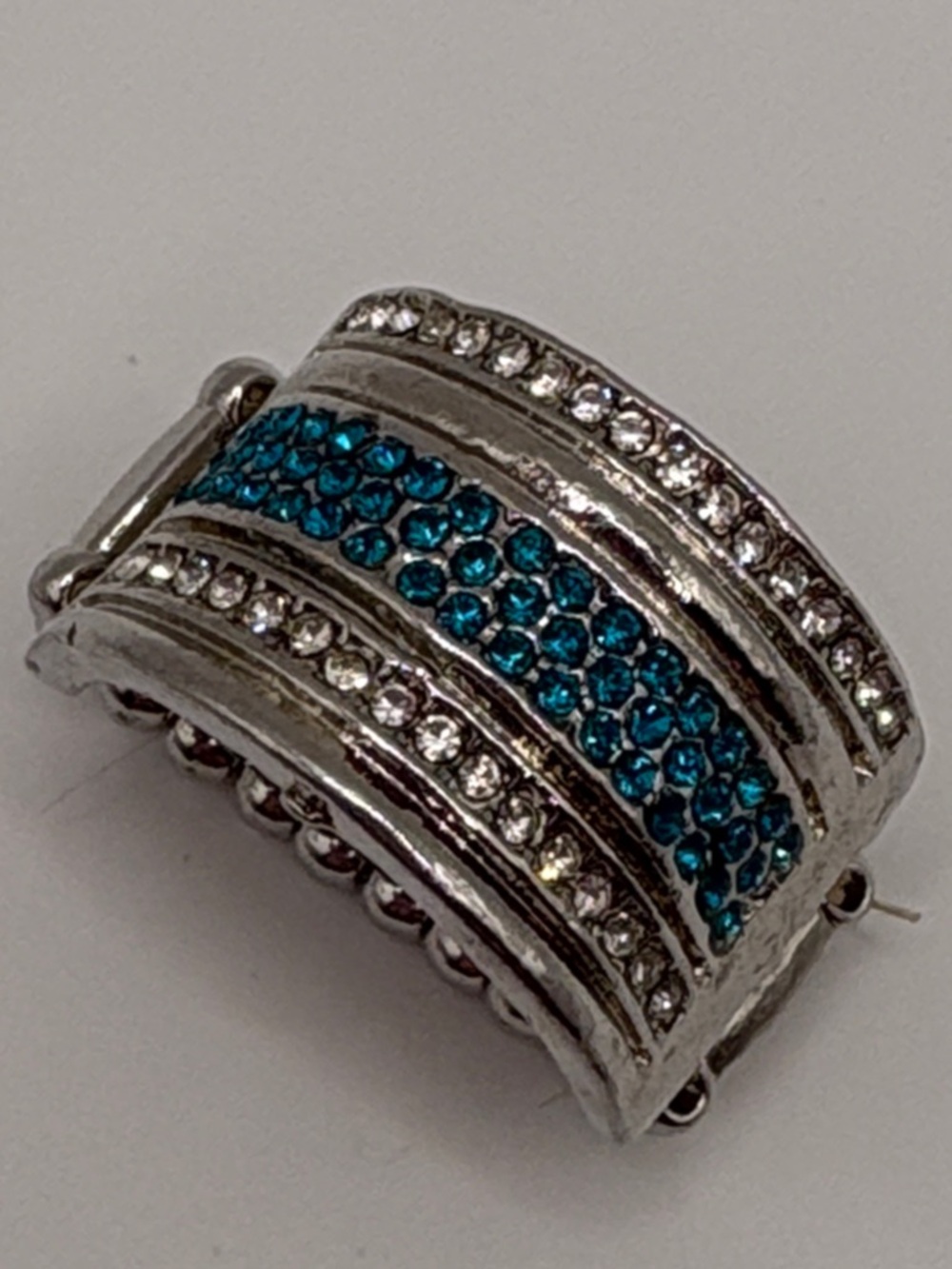 BLUE & Silvertone Cigar Band Stretch Ring 7-8